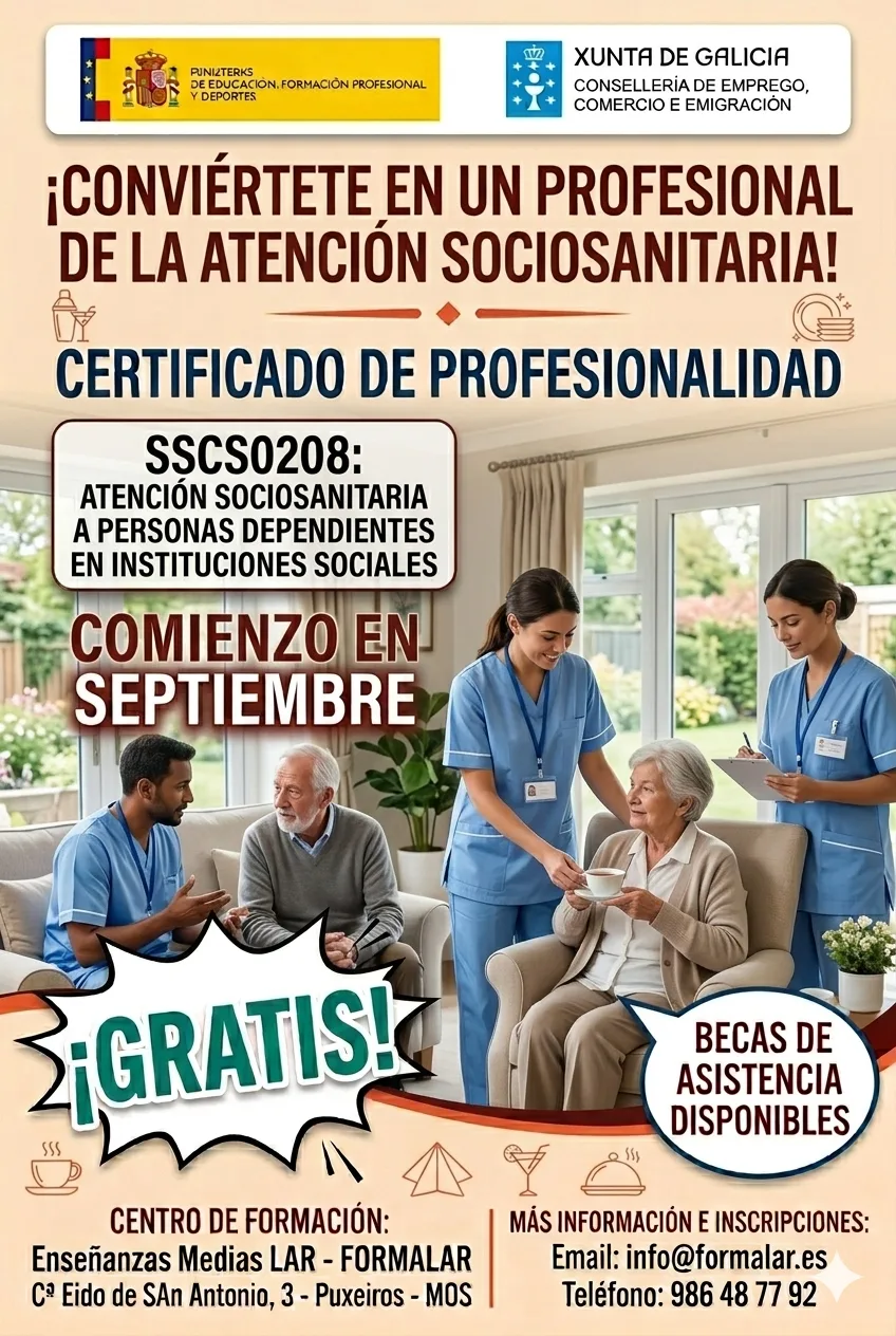Certificado SSCS0208 Atención Sociosanitaria: Temario, Horas y Salidas Laborales - Formalar